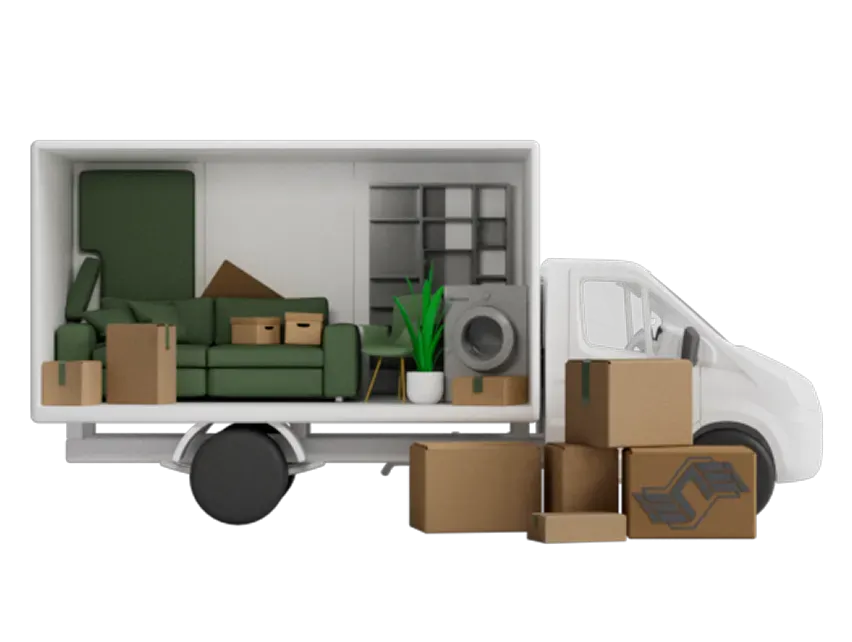 Фото перевозки мебели, бытовой техники и коробок в грузовом автомобиле при переезде в Донецке